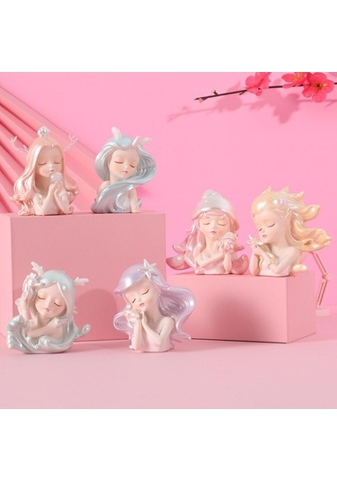 Opulentliving Ofis Dekorasyonu Sevimli Küçük Kız Figürü Doğum Günü Hediyesi 8 Cm Reçine Küçük