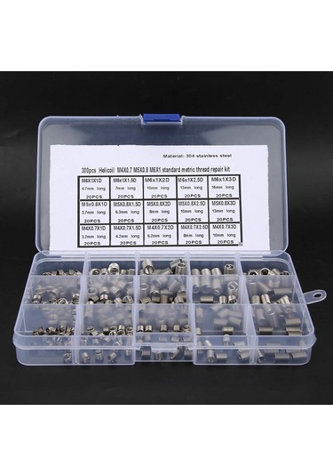 M4x0.7 M5x0.8 M6x1 İplik Onarım Paslanmaz Çelik Metrik İplik Onarım Kiti 300pcs