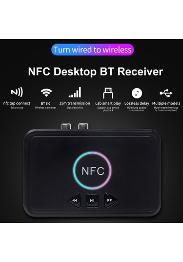 Konesam Siyah Bt 5.0 Ses Alıcısı: Nfc İle Hızlı Bağlanma, Rca/aux/usb Girişleri, 10m Alım Mesafesi, U Disk Müzik Çalma