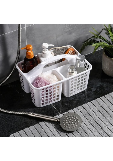 Padalink Beyaz Plastik Banyo Organizer Sepeti - 3 Bölmeli Taşınabilir Temizlik Malzemeleri Kutusu, Kol Saçılı Beyaz