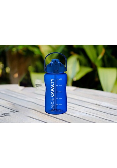 Sağlıklı Polikarbon 1.5 Litre Büyük Kapasiteli Su Matarası Pipetli Suluk Mavi Mavi