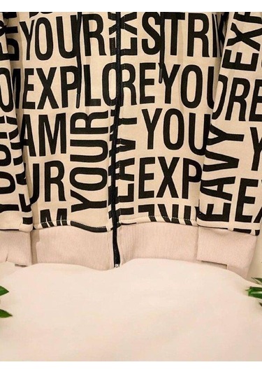 Erkek Çocuk Harf Baskılı Şardonlu Kapüşonlu Hırka-14808 Bej