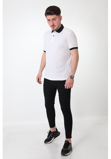 Polo Yaka Beyaz Tişört-Beyaz