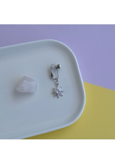 Deliksiz Kuzey Yıldızı Sallantılı Sıkıştırma Klipsli Göbek Piercingi Belly Piercing Gri