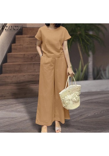 Zanzea Yaz Kıyafetleri Bayan Bluz Ve Pantolon Günlük İki Parçalı Takım Elbise Kraliyet Mavisi Zanzea Yaz Kıyafetleri Bayan Bluz Ve Pantolon Günlük İki Parçalı Takım Elbise Kraliyet Mavisi