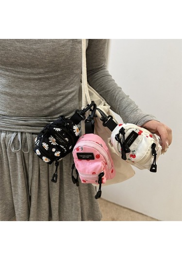 Konesam Siyah Çiçek Desenli Mini Çok Amaçlı Cloth Çanta - Tek Omuz, Çapraz, Boyun Ve Bel Taşıma Seçenekleriyle Küçük Eşyalarınızı Saklayın