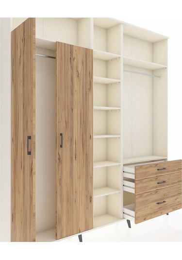 Arges Dolap 9 Raflı 3 Çekmeceli 2 Askılı 220x30x243 Aytaşı-çam/çam Atlas Çam/atlas Çam