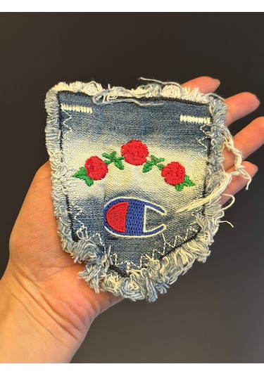 Nakış İşleme Çiçekli Kot Arma Dikiş Aplike Cep Aplike 12x10 Cm