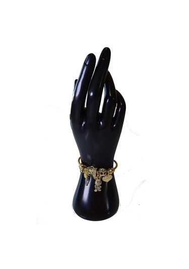 Uzel Çelik Bileklik Sarı Gold Model Beyaz Tavşan Charmlı Beyaz