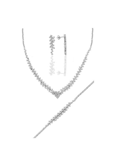 Gümüş Rodyumlu Pırlanta Modeli Su Yolu Gümüş Takım. (536822240)