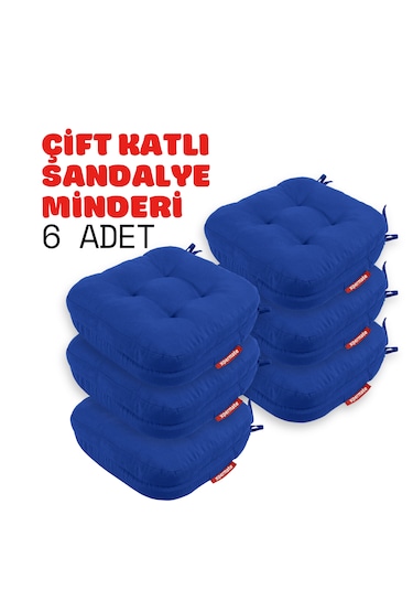 Xpermate 6'lı Çift Kat Sandalye Minderi 42x42x8 Mavi