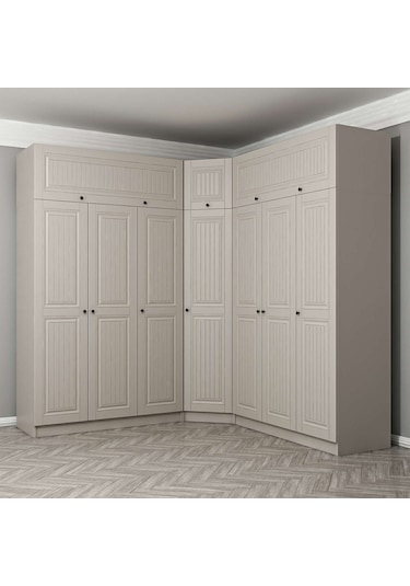 Kale 7 Kapaklı 4 Çekmeceli Köşe Dolap + Yüklük Kumtaşı Mebran İlkbahar 235cm Bej