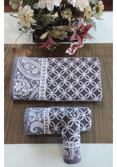 El Ve Yüz Havlusu Hediyeli 1adet Bukle Coton 70x140 Cm. Banyo Havlusu Mürdüm