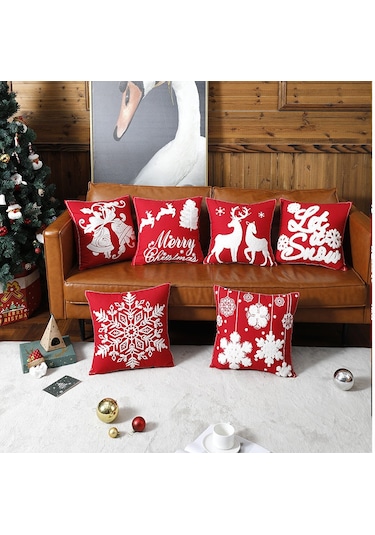 Vkemall Noel Eve Deco Yastık Kılıfı, Pamuk Kumaş, 45x45cm, Havlu Dikiş, Gizli Fermuar, Ev Dekorasyonu, Makine Yıkama Uygun Diğer