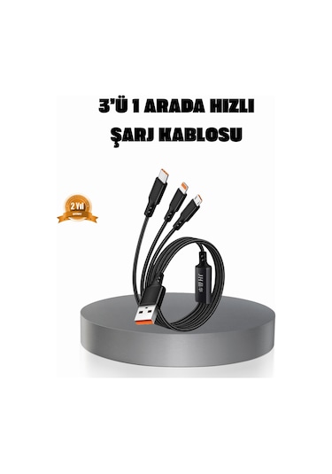 3 Ü 1 Arada Şarj Kablosu Type-c iOS Android Uyumlu Hızlı Güvenli Şarj