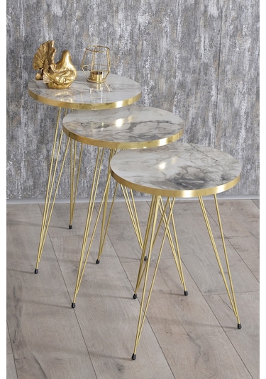 Falez Mobilya Efes Tel Aksesuar Zigon Sehpa Gold