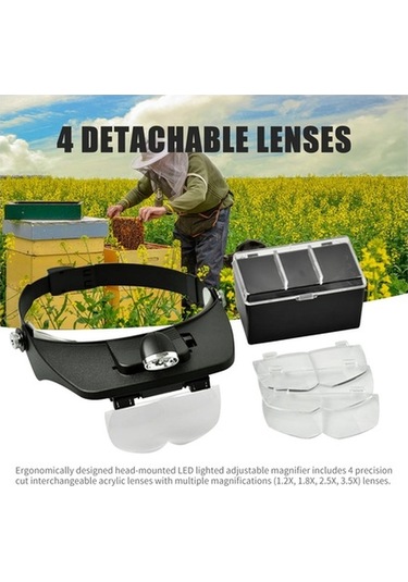 Fortunelane Arı Yetiştirme Aletleri - 4 Lensli 1.2x-3.5x Led Işık Bağcıklı Büyütec Ht-0302