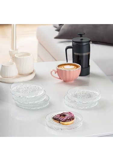 Porsima Gardenya Desenli 12 CM Dik Tabak Cam Servis Tabağı 6'lı