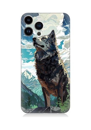 iPhone Uyumlu 14 Pro Max Silikon Kılıf Fantastik Bulutlar Ve Kurt