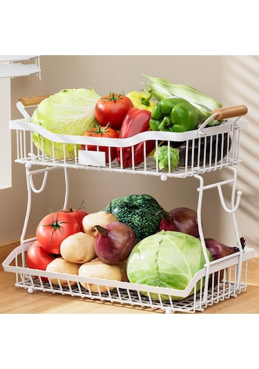Suntek Otel Tezgah Üstü Mutfak Için 2 Katlı Meyve Sepeti Beyaz