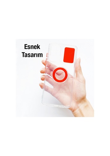 More Tr Xiaomi Mi 11 Lite Kılıf Sürgülü Kamera Lens Korumalı Yüzük Standlı Silikon Kılıf Siyah