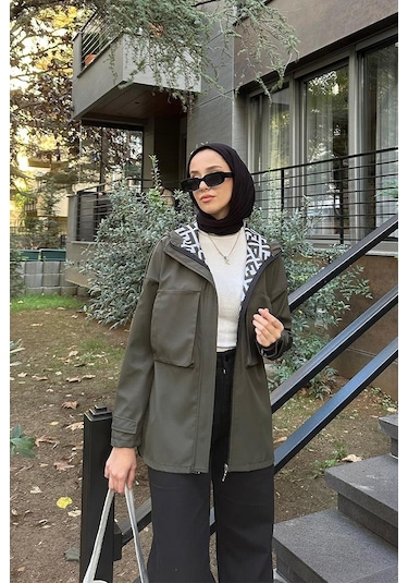 Cep Detaylı Kısa Trençkot Brc1907 Haki 001