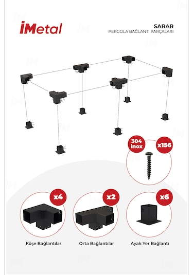 Sarar İki Bölümlü Hazır Ahşap Pergola Bağlantı Seti Ahşaplar İçin