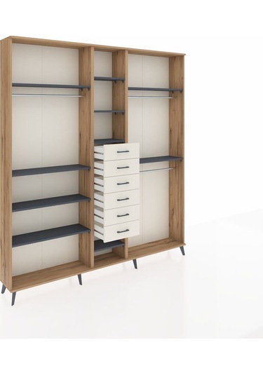 Arges Dolap 10 Raflı 6 Çekmeceli 3 Askılı 220x30x243 Çam-antrasit/aytaşı Antrasıt/aytası