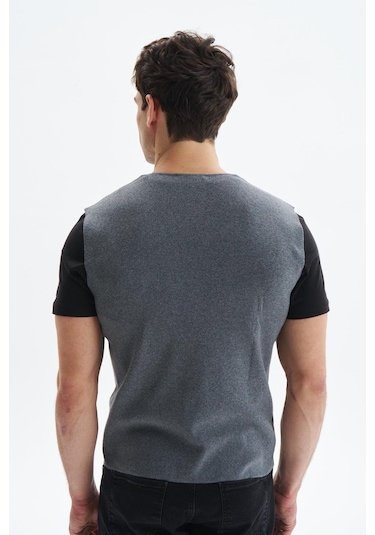 Arma Erkek Slim Fit Triko Yelek Pamuk Pima Cotton Düğmeli, V Yaka, Basic Stil K9kro0853 Gri