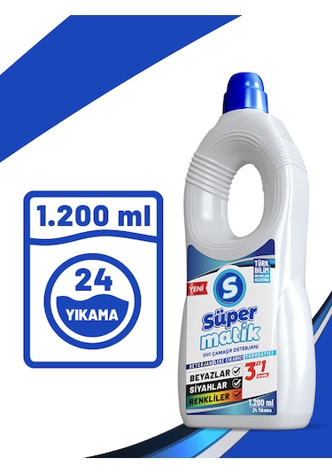 Süpermatik 3'ü 1 Arada Sıvı Çamaşır Deterjanı 1200 ML