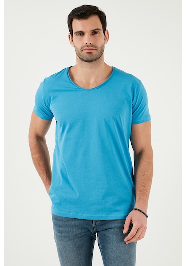 Buratti Pamuklu Slim Fit V Yaka Basic Erkek T Shirt 5412001 Indigo