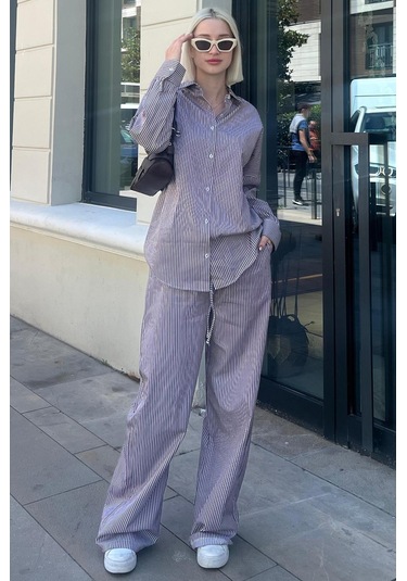 Madmext Bordo Uzun Kollu Çizgili Gömlek Pantolon İkili Takım Mg2124-bordo Bordo