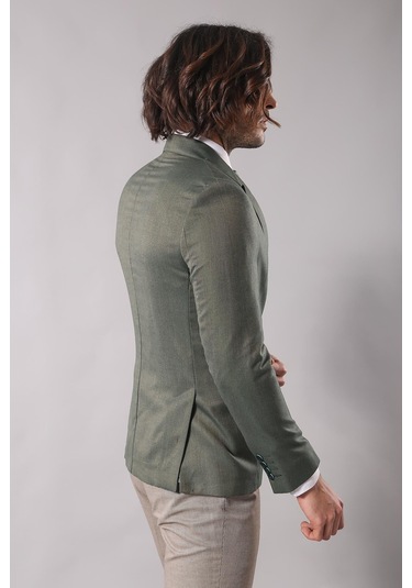 Wessi Tek Düğme Yarım Astar Sivri Yaka Yeşil Ceket- Yeşil