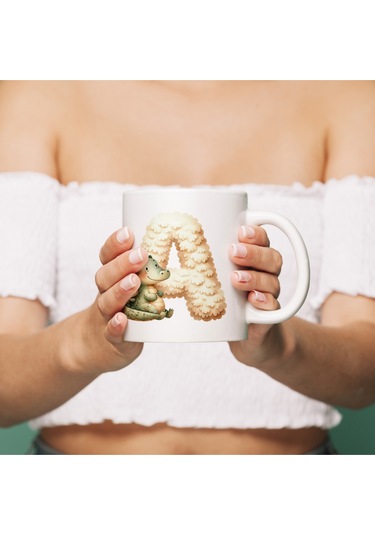 A Harfi Tasarım Bardak, Sevimli Hayvan Temalı Harf Bardağı Beyaz