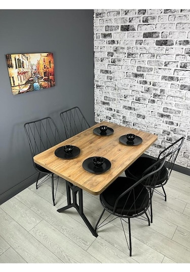 Sultan Ceviz Mutfak Yemek Masası Balkon Masası Kavisli Köşe Metal Siyah Ayak 120 80 Cm