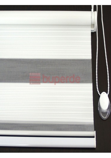 Buperde Beyaz Geniş Pilise Pliseli Zebra Stor Perde