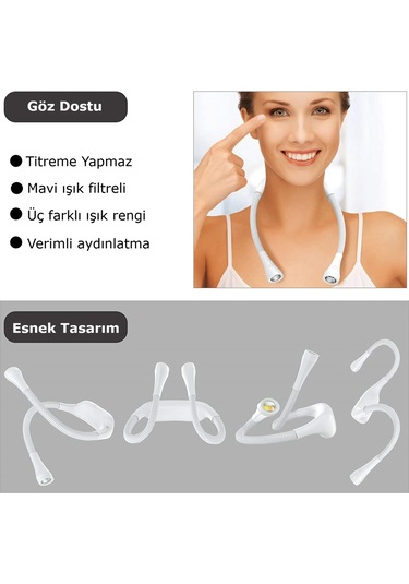 Frelso Şarjlı Led Boyun Lamba Taşınabilir Kitap Okuma Lambası Beyaz