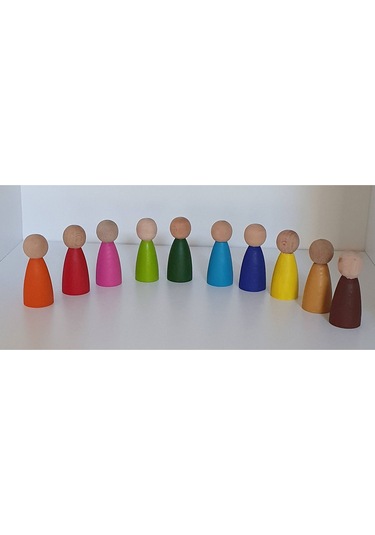 Waldorf Montessori Peg Bebek Mini İnsancık Boyalı 10'lu Set Do...