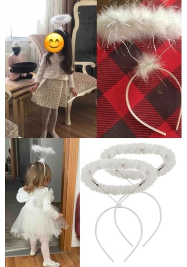 2 Adet Beyaz Tüylü Melek Haresi Tacı Halloween Melek Hare Taç Tüy