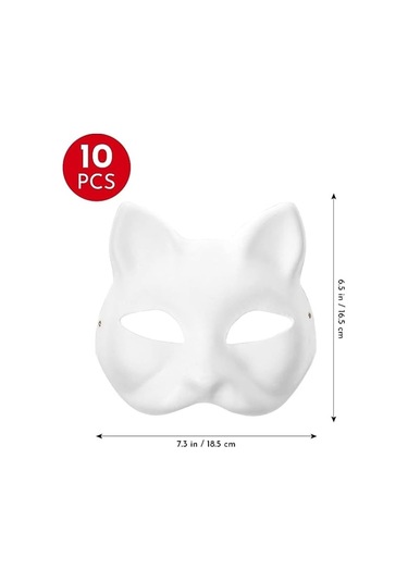 Boyanabilir 10 Adet Kedi Maskesi, Hayvan Kostümü Maskeleri, Maskeli Balo İçin Beyaz Yarım Maskeler, Çocuklar İçin Cosplay Maskeleri, Kostüm Partisi Hediyeleri