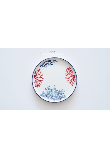 Kevin Seramik Hand Made 14 Parça 6 Kişilik Mercan Kahvaltı Takımı Beyaz - Kırmızı