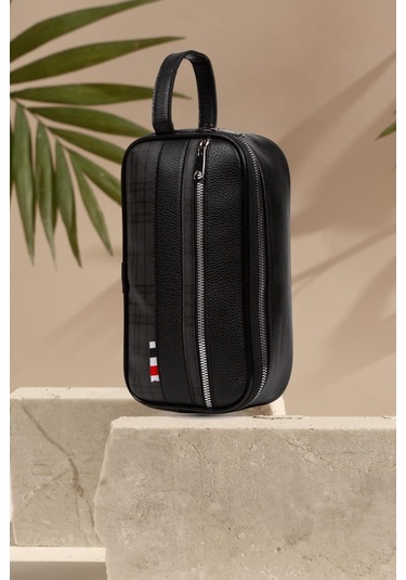 Ekose Detaylı Traş Seyahat Portföy El Çantası Siyah