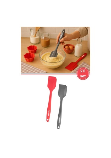 Silicolife 2 Li Spatula Set, Isıya Dayanıklı Yanmaz Yapışmaz Silikon Spatula 2 Adet Kırmızı-antrasit 21cm Kırmızı