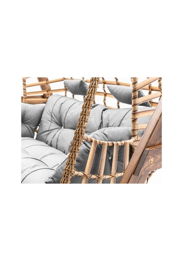 Girne Swing Ahşap Rattan Salıncak Dış Mekan Bahçe Balkon Ve Teras Ceviz