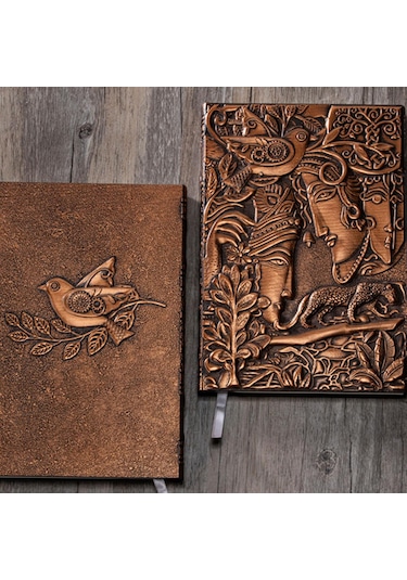 Hediyelik Bakır Deri Defter Uzun Yüz Kabartmalı