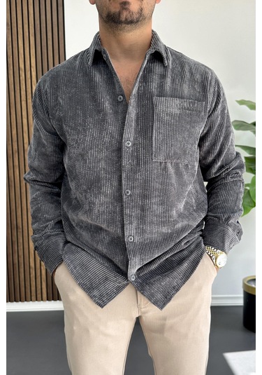 Erkek Kadife Kumaş Gömlek Füme Edw415 Füme