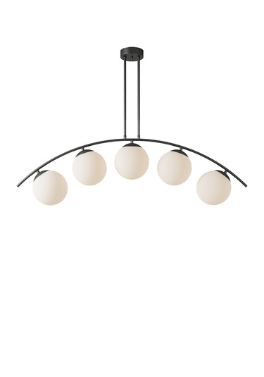 Lal Modern Siyah 5 Li Beyaz Cam Küre Avize Yay Formlu