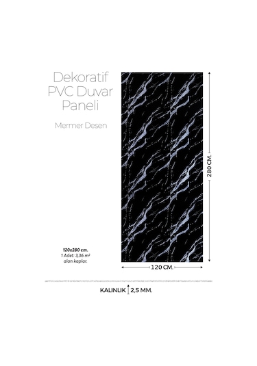 120 Cm X 280 Cm Duvar Paneli,salon,duvar,tv Ünitesi-siyah Mermer Desen Mt088-120x280
