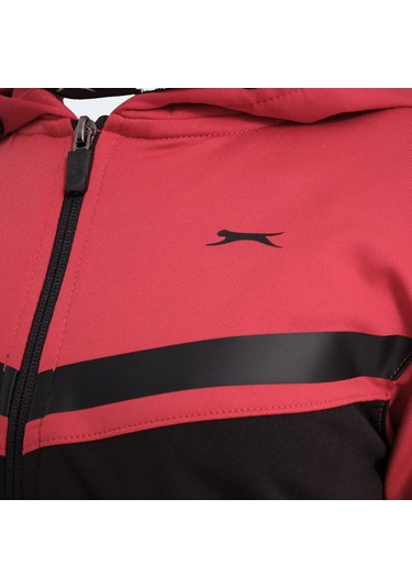 Slazenger NOON Çocuk Fermuarlı Kapüşonlu Cepli Siyah / Kırmızı Eşofman Takımı
