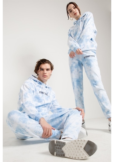 Batik Yıkamalı Mavi Oversize Erkek Eşofman Altı Mavi